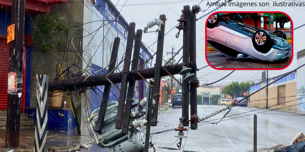 Tumba un poste y vuelca el carro